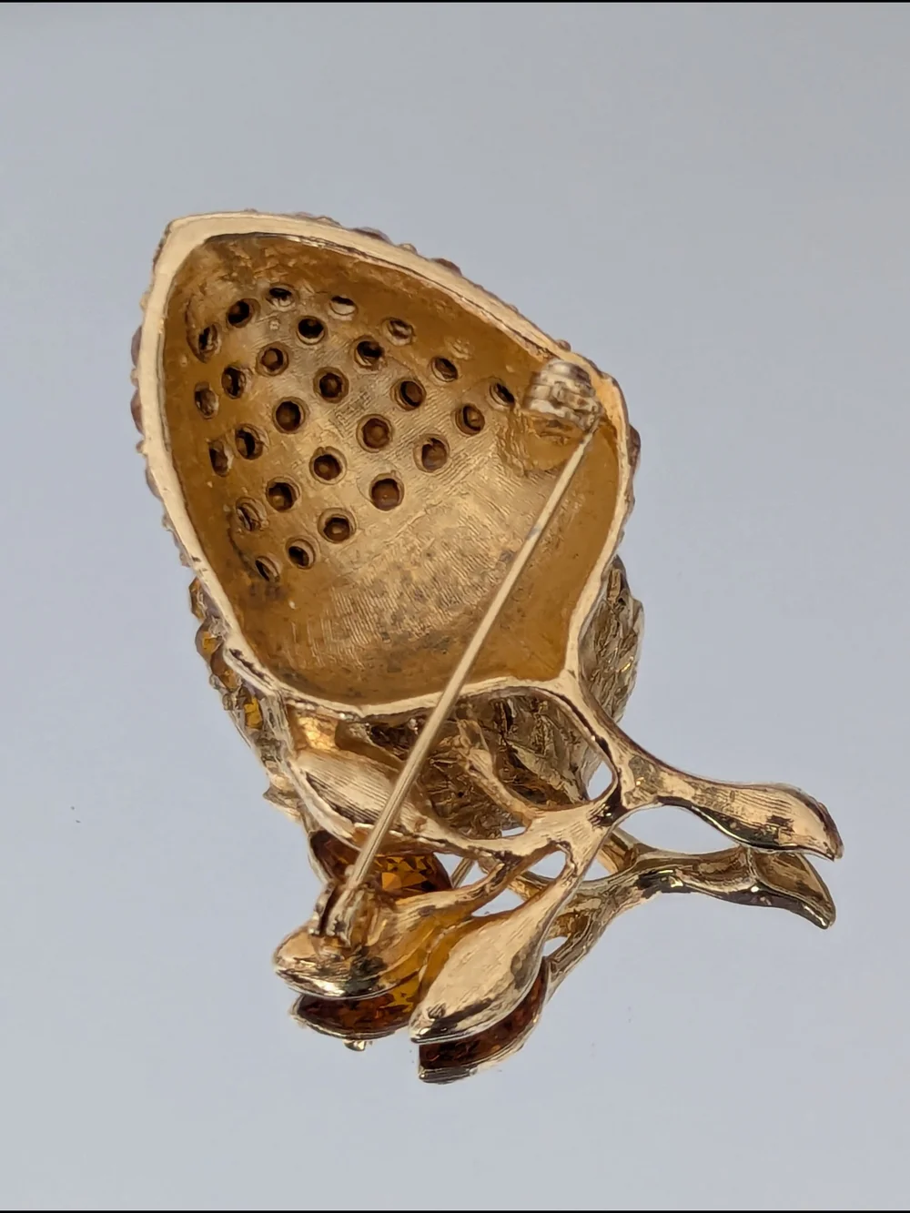 Amber Crystal Acorn Brooch